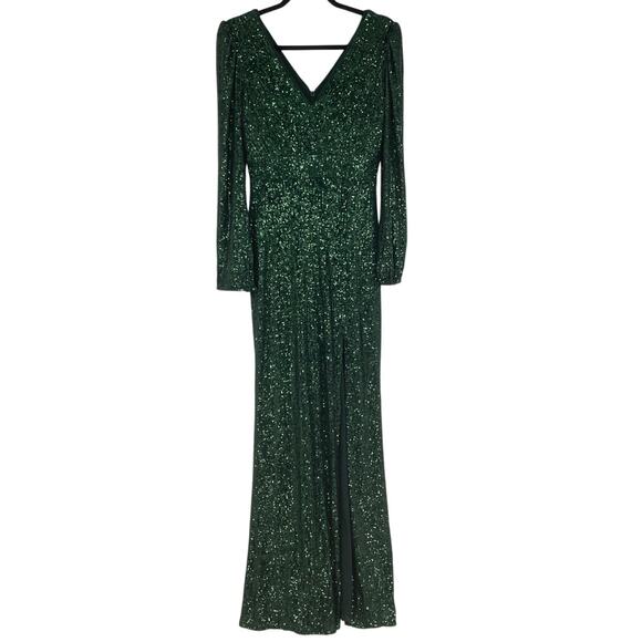 Xscape Evenings Women's 6 Hunter Farley Sequined Long Sleeve Maxi Dress L13-15 - Picture 3 of 8